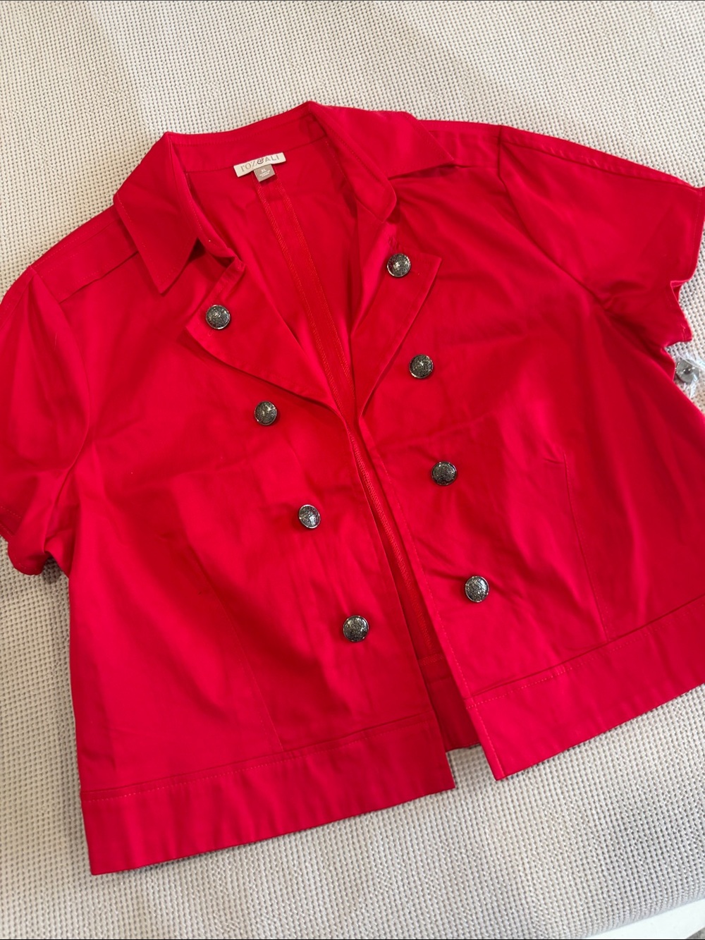 Roz & Ali Red Double-Breasted Short Sleeve Blazer